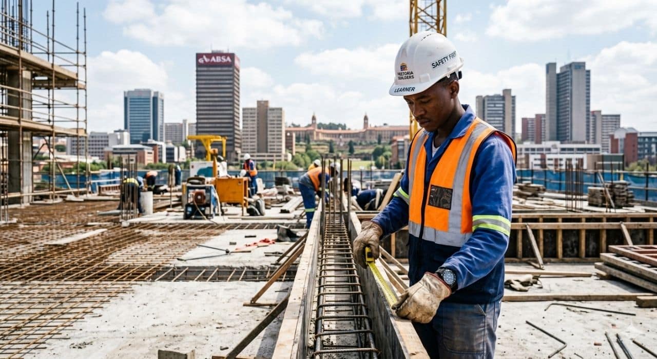 Tsebo Civil and Building Construction learnership trainee working on-site in Pretoria